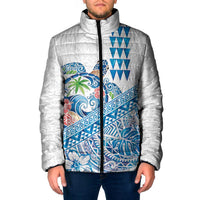 Hawaiian Abstract Sea Turtle Padded Jacket Polynesian Tapa Art and Kakau Tattoo White WaterColor - Polynesian Pride