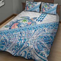 Hawaiian Abstract Sea Turtle Quilt Bed Set Polynesian Tapa Art and Kakau Tattoo White WaterColor - Polynesian Pride