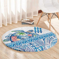 Hawaiian Abstract Sea Turtle Round Carpet Polynesian Tapa Art and Kakau Tattoo White WaterColor - Polynesian Pride
