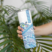 Hawaiian Abstract Sea Turtle Skinny Tumbler Polynesian Tapa Art and Kakau Tattoo White WaterColor - Polynesian Pride