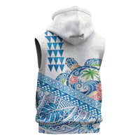 Hawaiian Abstract Sea Turtle Sleeveless Zip Hoodie Polynesian Tapa Art and Kakau Tattoo White WaterColor - Polynesian Pride