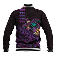 Hawaiian Abstract Sea Turtle Baseball Jacket Polynesian Tapa Art and Kakau Tattoo Purple WaterColor - Polynesian Pride