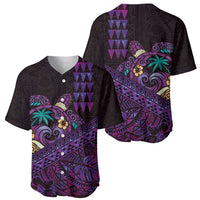 Hawaiian Abstract Sea Turtle Baseball Jersey Polynesian Tapa Art and Kakau Tattoo Purple WaterColor - Polynesian Pride