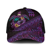 Hawaiian Abstract Sea Turtle Baseball Net Cap Polynesian Tapa Art and Kakau Tattoo Purple WaterColor - Polynesian Pride