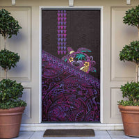 Hawaiian Abstract Sea Turtle Door Cover Polynesian Tapa Art and Kakau Tattoo Purple WaterColor LT03 Black - Polynesian Pride