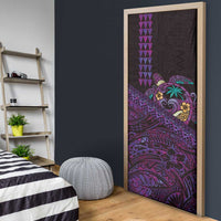Hawaiian Abstract Sea Turtle Door Cover Polynesian Tapa Art and Kakau Tattoo Purple WaterColor LT03 - Polynesian Pride