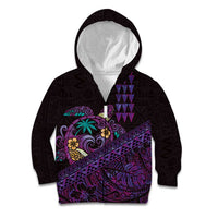 Hawaiian Abstract Sea Turtle Kid Hoodie Polynesian Tapa Art and Kakau Tattoo Purple WaterColor - Polynesian Pride