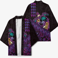 Hawaiian Abstract Sea Turtle Kimono Polynesian Tapa Art and Kakau Tattoo Purple WaterColor - Polynesian Pride
