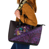 Hawaiian Abstract Sea Turtle Leather Tote Bag Polynesian Tapa Art and Kakau Tattoo Purple WaterColor - Polynesian Pride