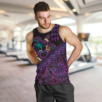 Hawaiian Abstract Sea Turtle Men Tank Top Polynesian Tapa Art and Kakau Tattoo Purple WaterColor - Polynesian Pride