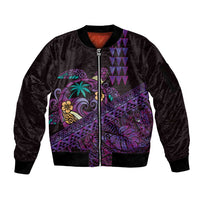 Hawaiian Abstract Sea Turtle Sleeve Zip Bomber Jacket Polynesian Tapa Art and Kakau Tattoo Purple WaterColor - Polynesian Pride