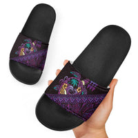 Hawaiian Abstract Sea Turtle Slide Sandals Polynesian Tapa Art and Kakau Tattoo Purple WaterColor - Polynesian Pride
