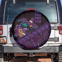 Hawaiian Abstract Sea Turtle Spare Tire Cover Polynesian Tapa Art and Kakau Tattoo Purple WaterColor - Polynesian Pride