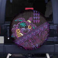 Hawaiian Abstract Sea Turtle Spare Tire Cover Polynesian Tapa Art and Kakau Tattoo Purple WaterColor - Polynesian Pride