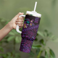 Hawaiian Abstract Sea Turtle Tumbler With Handle Polynesian Tapa Art and Kakau Tattoo Purple WaterColor - Polynesian Pride