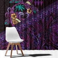 Hawaiian Abstract Sea Turtle Window Curtain Polynesian Tapa Art and Kakau Tattoo Purple WaterColor - Polynesian Pride
