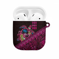 Hawaiian Abstract Sea Turtle AirPods Case Polynesian Tapa Art and Kakau Tattoo Pink WaterColor - Polynesian Pride