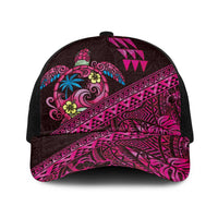 Hawaiian Abstract Sea Turtle Baseball Net Cap Polynesian Tapa Art and Kakau Tattoo Pink WaterColor - Polynesian Pride