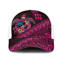 Hawaiian Abstract Sea Turtle Baseball Net Cap Polynesian Tapa Art and Kakau Tattoo Pink WaterColor - Polynesian Pride