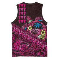 Hawaiian Abstract Sea Turtle Basketball Jersey Polynesian Tapa Art and Kakau Tattoo Pink WaterColor - Polynesian Pride