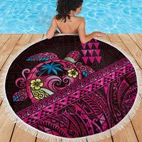 Hawaiian Abstract Sea Turtle Beach Blanket Polynesian Tapa Art and Kakau Tattoo Pink WaterColor - Polynesian Pride