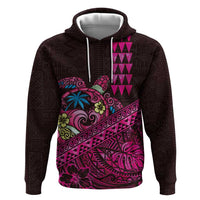 Hawaiian Abstract Sea Turtle Hoodie Polynesian Tapa Art and Kakau Tattoo Pink WaterColor - Polynesian Pride
