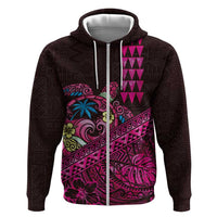 Hawaiian Abstract Sea Turtle Hoodie Polynesian Tapa Art and Kakau Tattoo Pink WaterColor - Polynesian Pride