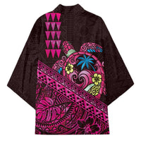 Hawaiian Abstract Sea Turtle Kimono Polynesian Tapa Art and Kakau Tattoo Pink WaterColor - Polynesian Pride
