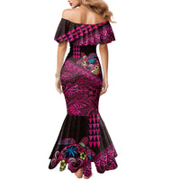 Hawaiian Abstract Sea Turtle Mermaid Dress Polynesian Tapa Art and Kakau Tattoo Pink WaterColor - Polynesian Pride