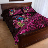 Hawaiian Abstract Sea Turtle Quilt Bed Set Polynesian Tapa Art and Kakau Tattoo Pink WaterColor - Polynesian Pride