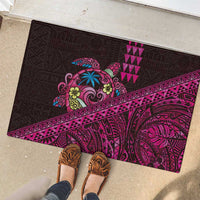 Hawaiian Abstract Sea Turtle Rubber Doormat Polynesian Tapa Art and Kakau Tattoo Pink WaterColor - Polynesian Pride