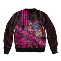 Hawaiian Abstract Sea Turtle Sleeve Zip Bomber Jacket Polynesian Tapa Art and Kakau Tattoo Pink WaterColor - Polynesian Pride