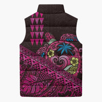 Hawaiian Abstract Sea Turtle Sleeveless Puffer Jacket Polynesian Tapa Art and Kakau Tattoo Pink WaterColor - Polynesian Pride