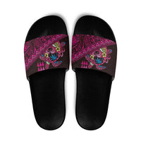 Hawaiian Abstract Sea Turtle Slide Sandals Polynesian Tapa Art and Kakau Tattoo Pink WaterColor - Polynesian Pride