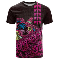 Hawaiian Abstract Sea Turtle T Shirt Polynesian Tapa Art and Kakau Tattoo Pink WaterColor - Polynesian Pride