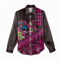 Hawaiian Abstract Sea Turtle Women Casual Shirt Polynesian Tapa Art and Kakau Tattoo Pink WaterColor - Polynesian Pride