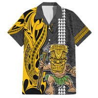 Hawaii Island Family Matching Long Sleeve Bodycon Dress and Hawaiian Shirt Hawaiian Warrior and Kakau Symbols Abstract Tattoo LT03 Dad's Shirt - Short Sleeve Yellow - Polynesian Pride