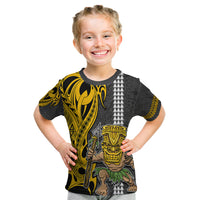 Hawaii Island Kid T Shirt Hawaiian Warrior and Kakau Symbols Abstract Tattoo LT03 Yellow - Polynesian Pride