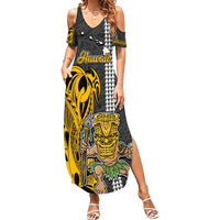 Custom Hawaii Island Summer Maxi Dress Hawaiian Warrior and Kakau Symbols Abstract Tattoo LT03 Women Yellow - Polynesian Pride