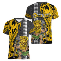 Custom Hawaii Island Women V Neck T Shirt Hawaiian Warrior and Kakau Symbols Abstract Tattoo LT03 - Polynesian Pride