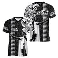 Custom Hawaii Island Women V Neck T Shirt Hawaiian King and Kakau Symbols Abstract Shoulder Tattoo LT03 - Polynesian Pride