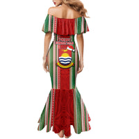 Kiribati Christmas Family Matching Mermaid Dress and Hawaiian Shirt Santa With Gift Bag Behind Ribbons Seamless Red Maori LT03 - Polynesian Pride