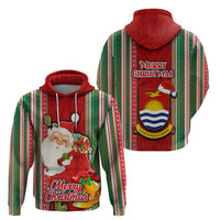 Kiribati Christmas Hoodie Santa With Gift Bag Behind Ribbons Seamless Red Maori LT03 - Polynesian Pride