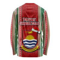 Kiribati Christmas Long Sleeve Shirt Santa With Gift Bag Behind Ribbons Seamless Red Maori LT03 - Polynesian Pride