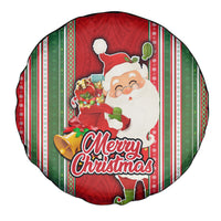 Kiribati Christmas Spare Tire Cover Santa With Gift Bag Behind Ribbons Seamless Red Maori LT03 - Polynesian Pride