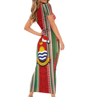 Custom Kiribati Christmas Family Matching Short Sleeve Bodycon Dress and Hawaiian Shirt Santa With Gift Bag Behind Ribbons Seamless Red Maori LT03 - Polynesian Pride