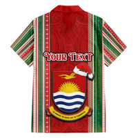 Custom Kiribati Christmas Hawaiian Shirt Santa With Gift Bag Behind Ribbons Seamless Red Maori LT03 - Polynesian Pride