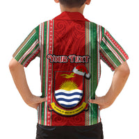 Custom Kiribati Christmas Kid Hawaiian Shirt Santa With Gift Bag Behind Ribbons Seamless Red Maori LT03 - Polynesian Pride
