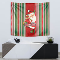 Custom Kiribati Christmas Tapestry Santa With Gift Bag Behind Ribbons Seamless Red Maori LT03 - Polynesian Pride