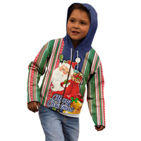Kiribati Christmas Kid Hoodie Santa With Gift Bag Behind Ribbons Seamless Blue Maori LT03 - Polynesian Pride